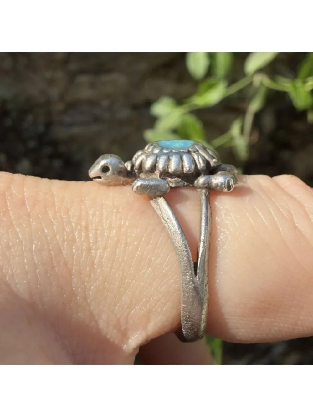 Vintage Sterling Silver Turquoise Turtle Ring Size 7 Southwestern Boho Coastal